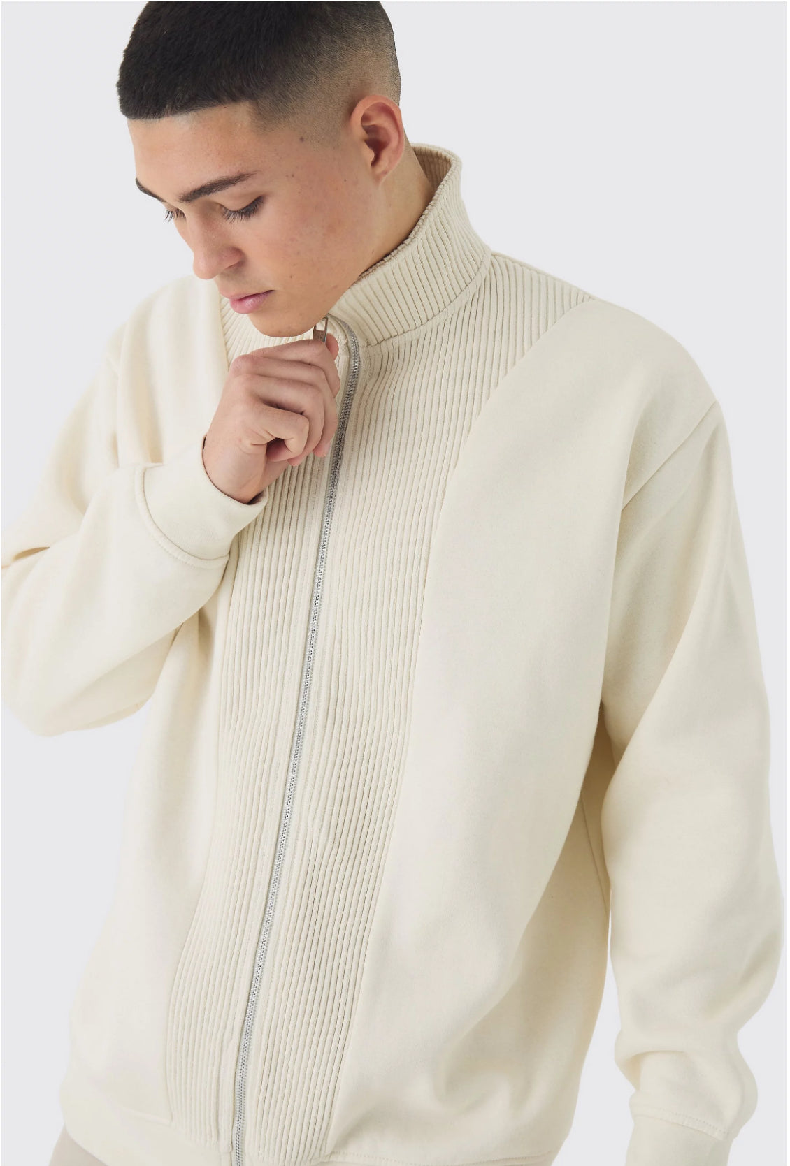 RIBBED OVERSIZED SWEATSHIRT WITH FUNNEL COLLAR AND ZIP