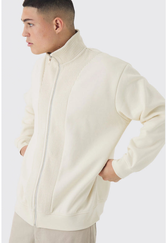 RIBBED OVERSIZED SWEATSHIRT WITH FUNNEL COLLAR AND ZIP